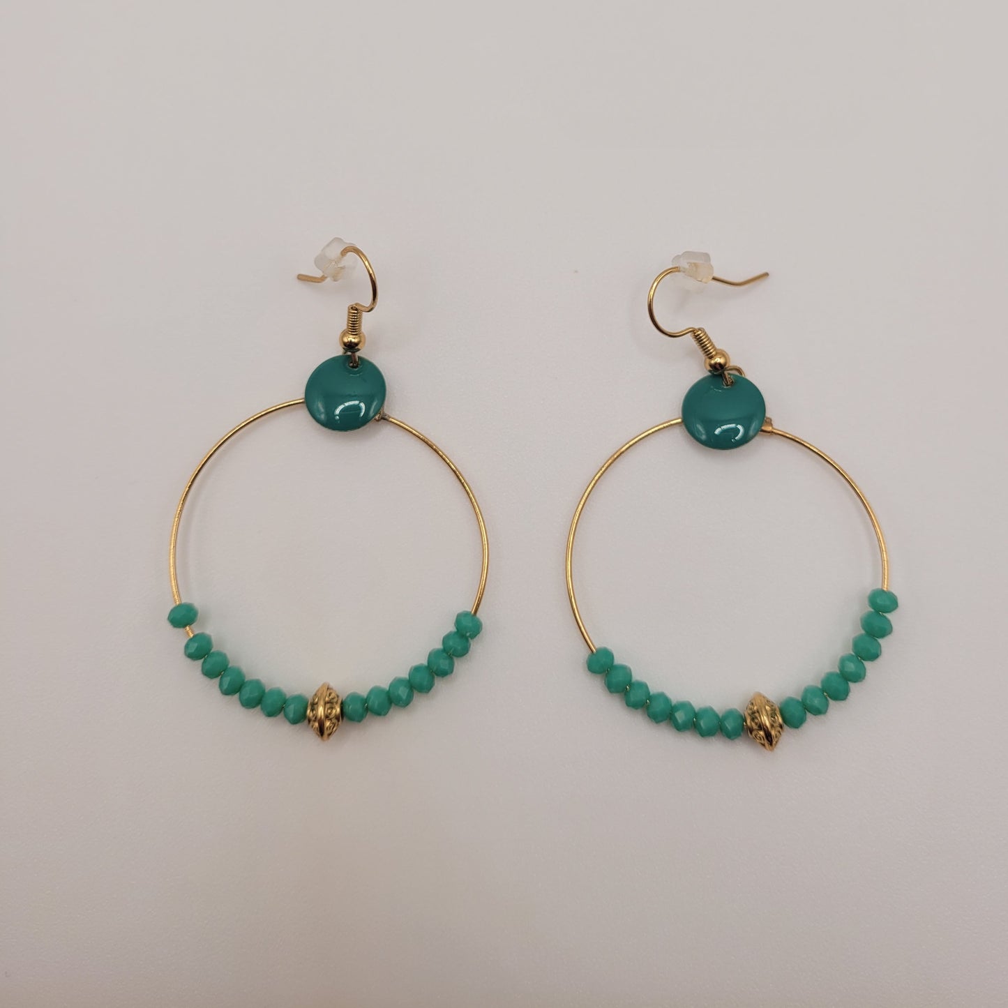 Elena, Boucles d'oreilles créoles dorées à l'or fin turquoise